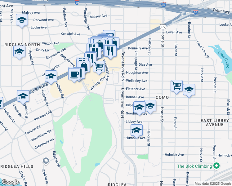 map of restaurants, bars, coffee shops, grocery stores, and more near 3712 Reid River Drive in Fort Worth