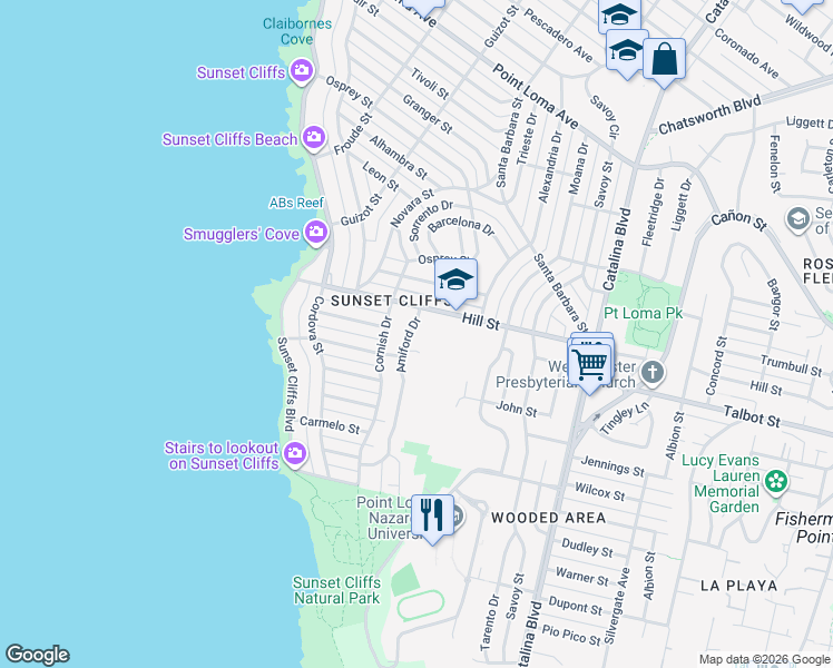 map of restaurants, bars, coffee shops, grocery stores, and more near 951 Amiford Drive in San Diego