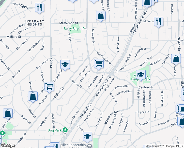 map of restaurants, bars, coffee shops, grocery stores, and more near 1862 Costada Court in Lemon Grove