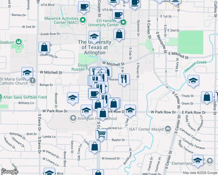 map of restaurants, bars, coffee shops, grocery stores, and more near 604 Causley Avenue in Arlington