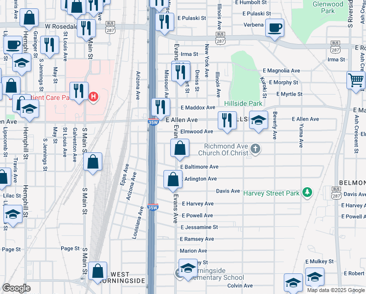 map of restaurants, bars, coffee shops, grocery stores, and more near in Fort Worth