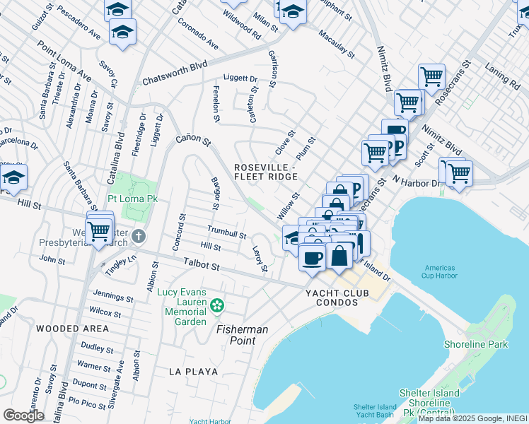 map of restaurants, bars, coffee shops, grocery stores, and more near 3344 Cañon Street in San Diego