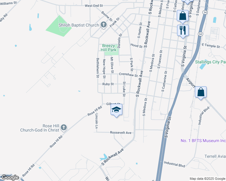 map of restaurants, bars, coffee shops, grocery stores, and more near 709 Mount Olive Street in Terrell