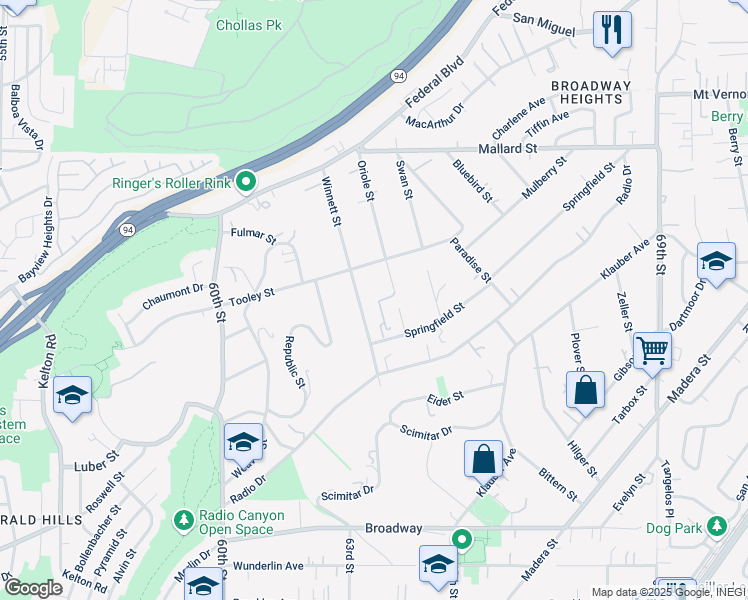 map of restaurants, bars, coffee shops, grocery stores, and more near 1757 Winnett Street in San Diego