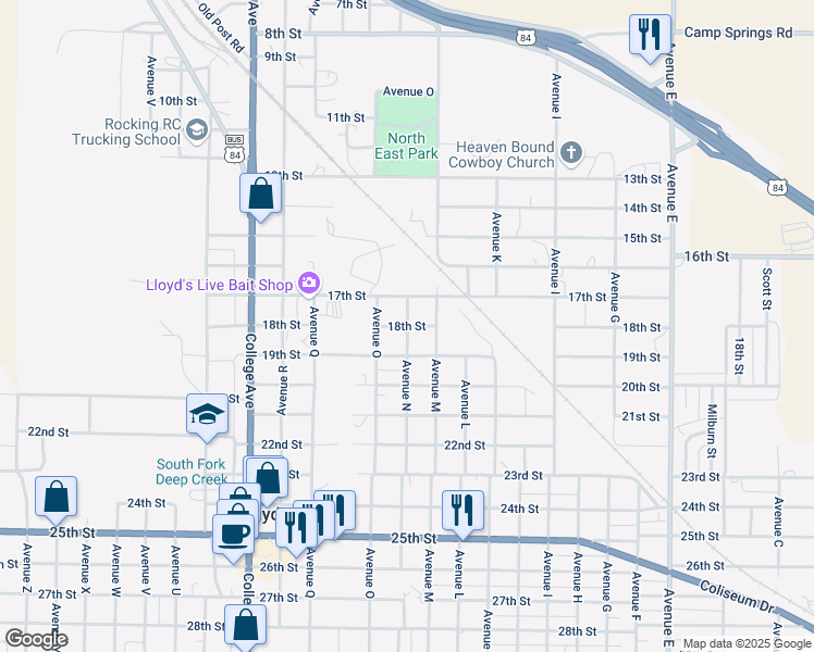 map of restaurants, bars, coffee shops, grocery stores, and more near 1400 18th Street in Snyder