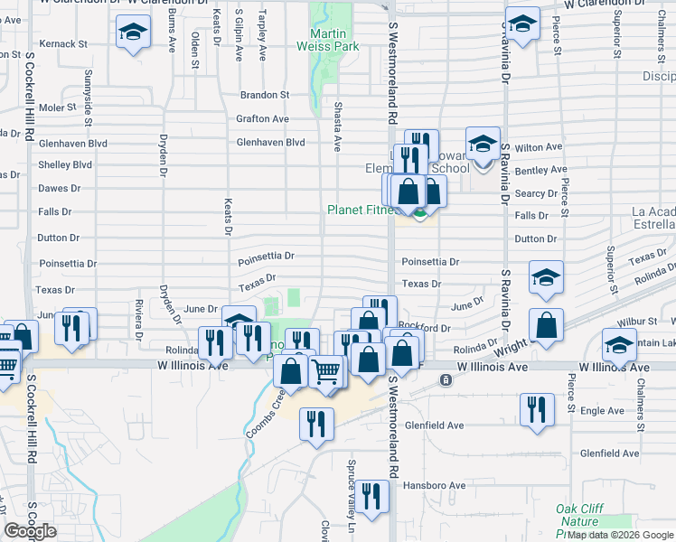 map of restaurants, bars, coffee shops, grocery stores, and more near 3435 Texas Drive in Dallas