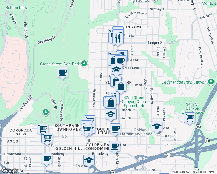 map of restaurants, bars, coffee shops, grocery stores, and more near 1733-39 Dale Street in San Diego