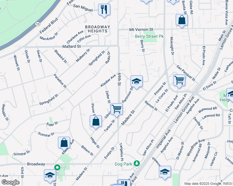 map of restaurants, bars, coffee shops, grocery stores, and more near 1798 69th Street in Lemon Grove