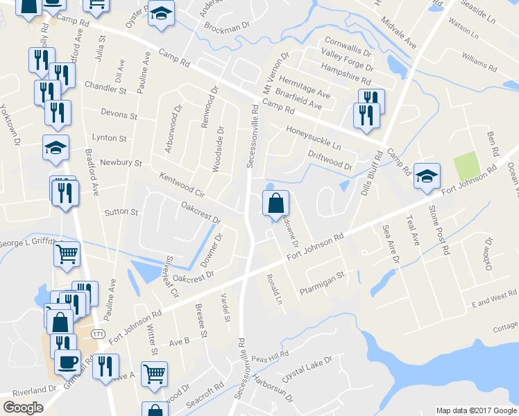 map of restaurants, bars, coffee shops, grocery stores, and more near 1311 Mapleton Ave in Charleston