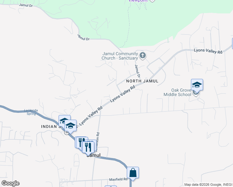 map of restaurants, bars, coffee shops, grocery stores, and more near 3110 Reservoir Drive in Jamul