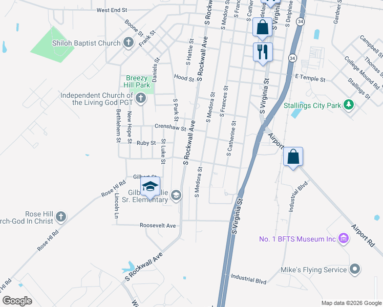 map of restaurants, bars, coffee shops, grocery stores, and more near 1120 South Medora Street in Terrell