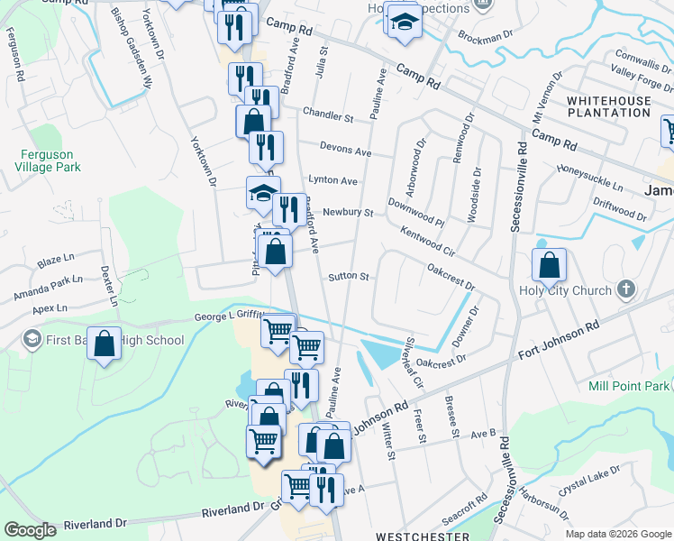 map of restaurants, bars, coffee shops, grocery stores, and more near 1520 Sutton Street in Charleston
