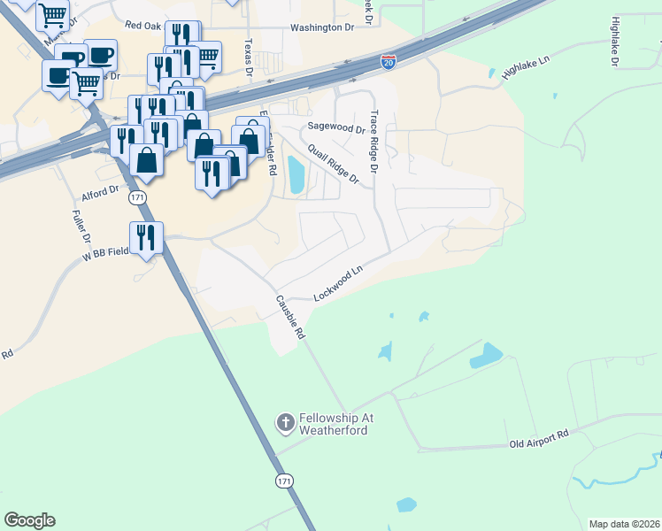 map of restaurants, bars, coffee shops, grocery stores, and more near 344 Paloma St in Weatherford