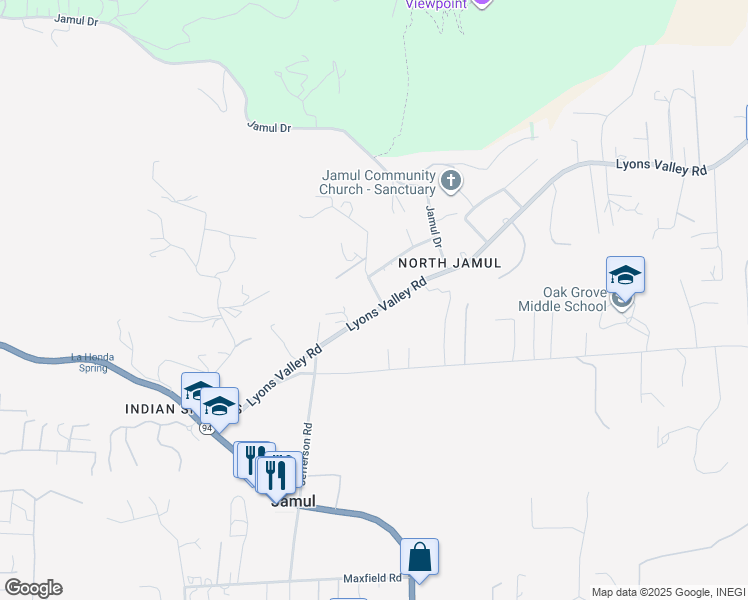 map of restaurants, bars, coffee shops, grocery stores, and more near 3110 Reservoir Drive in Jamul