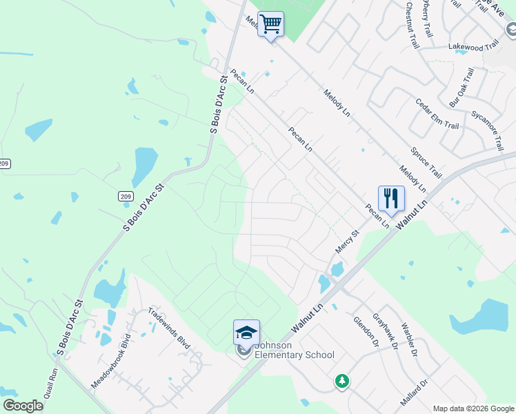 map of restaurants, bars, coffee shops, grocery stores, and more near 12507-12833 South Bois D Arc Street in Forney