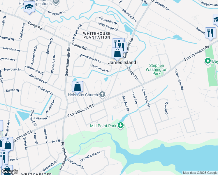 map of restaurants, bars, coffee shops, grocery stores, and more near 1425 Swamp Fox Lane in Charleston