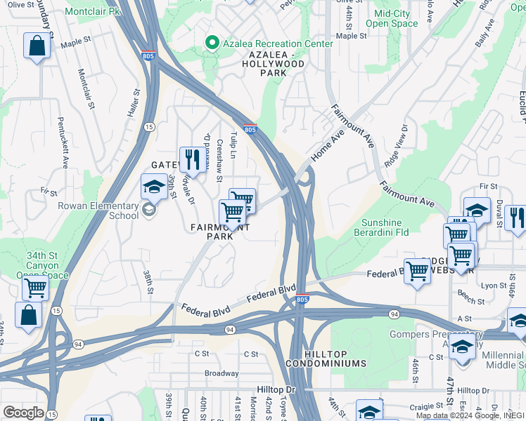 map of restaurants, bars, coffee shops, grocery stores, and more near 4191 Home Avenue in San Diego