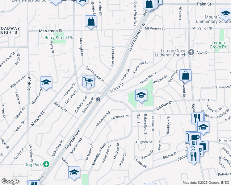map of restaurants, bars, coffee shops, grocery stores, and more near 1775 Ensenada Street in Lemon Grove