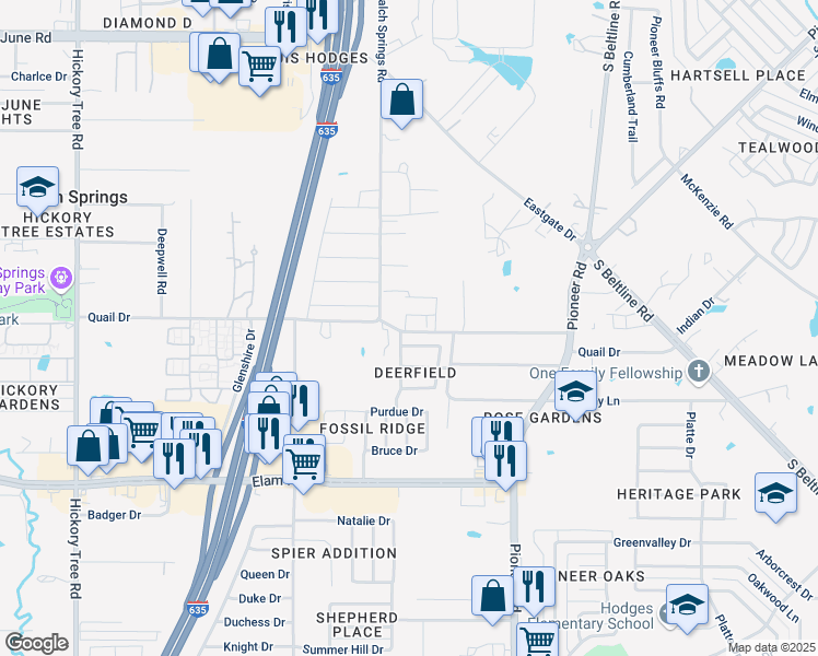 map of restaurants, bars, coffee shops, grocery stores, and more near 12821 Knoll Tr in Balch Springs