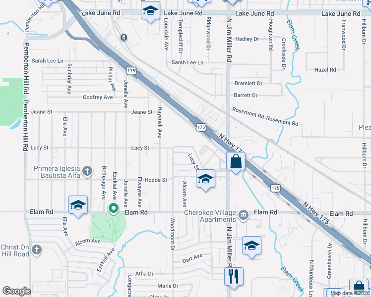 map of restaurants, bars, coffee shops, grocery stores, and more near 6840 Lucy Street in Dallas