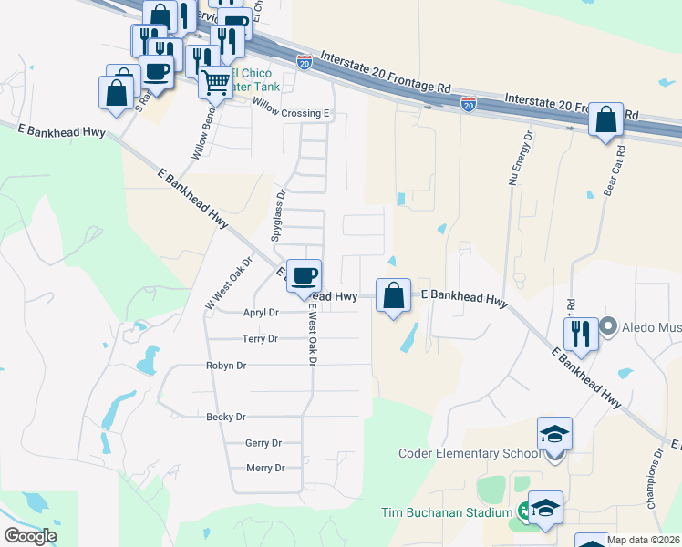 map of restaurants, bars, coffee shops, grocery stores, and more near 141 Whitetail Drive in Aledo