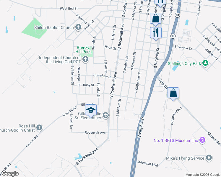 map of restaurants, bars, coffee shops, grocery stores, and more near 1220 South Rockwall Street in Terrell