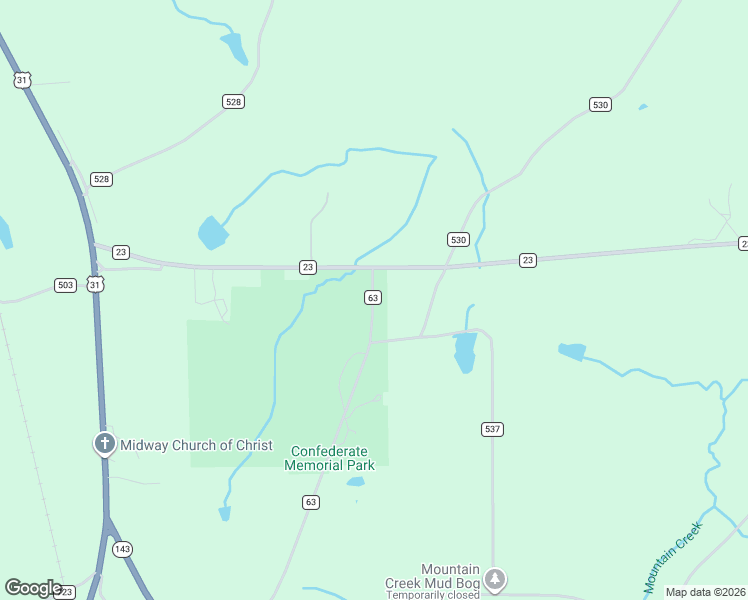 map of restaurants, bars, coffee shops, grocery stores, and more near 95 County Road 63 in Marbury