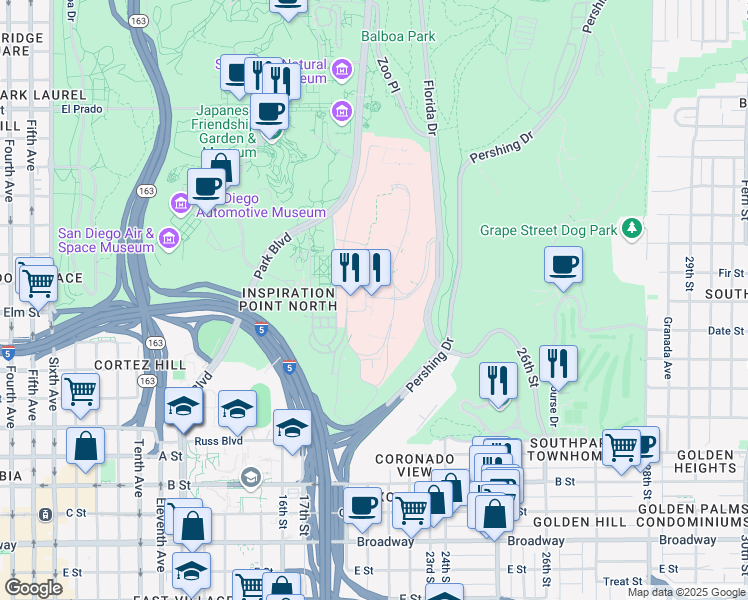 map of restaurants, bars, coffee shops, grocery stores, and more near 34800 Bob Wilson Drive in San Diego