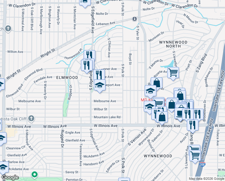 map of restaurants, bars, coffee shops, grocery stores, and more near 1134 Berkley Avenue in Dallas