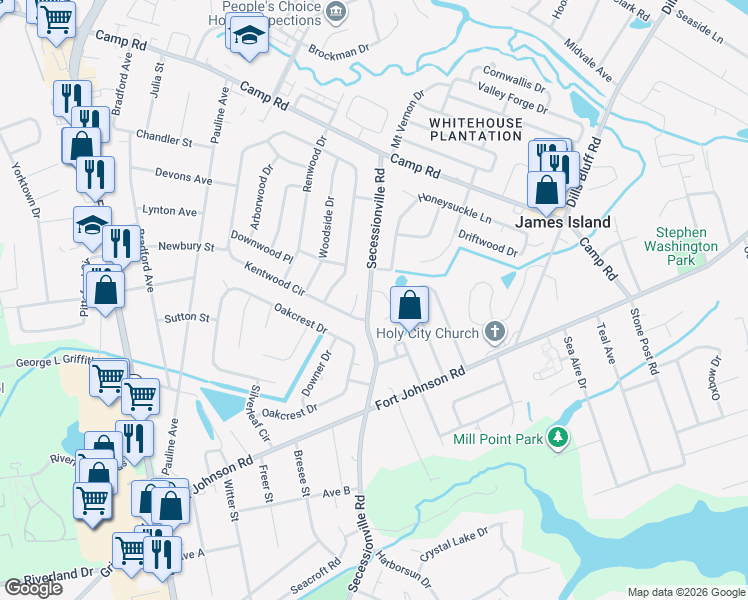 map of restaurants, bars, coffee shops, grocery stores, and more near 1311 Mapleton Avenue in Charleston