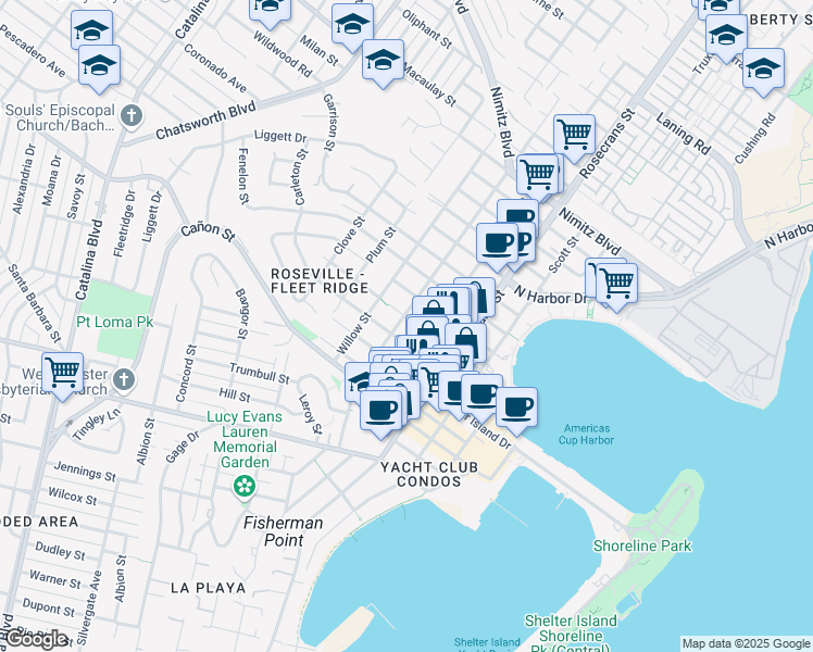 map of restaurants, bars, coffee shops, grocery stores, and more near 3149 Dickens Street in San Diego