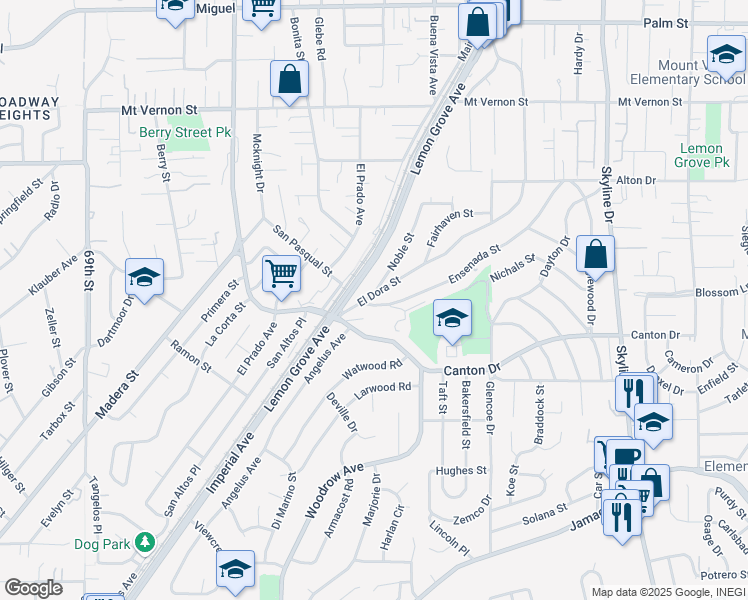 map of restaurants, bars, coffee shops, grocery stores, and more near 1795-97 El Dora Street in Lemon Grove