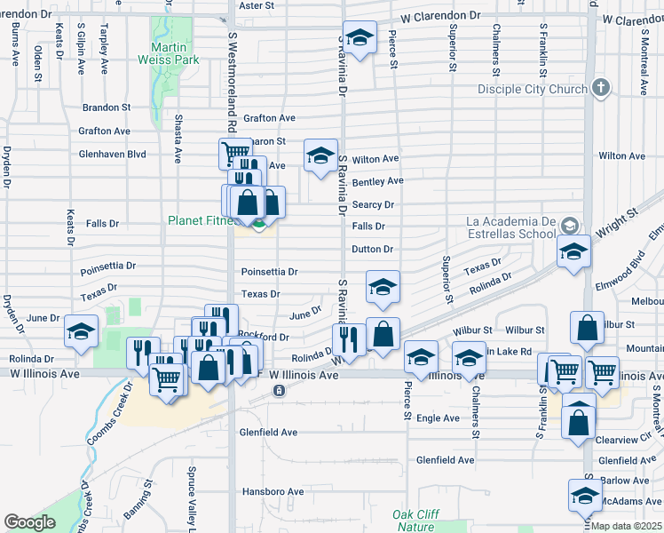 map of restaurants, bars, coffee shops, grocery stores, and more near 3003 Texas Drive in Dallas