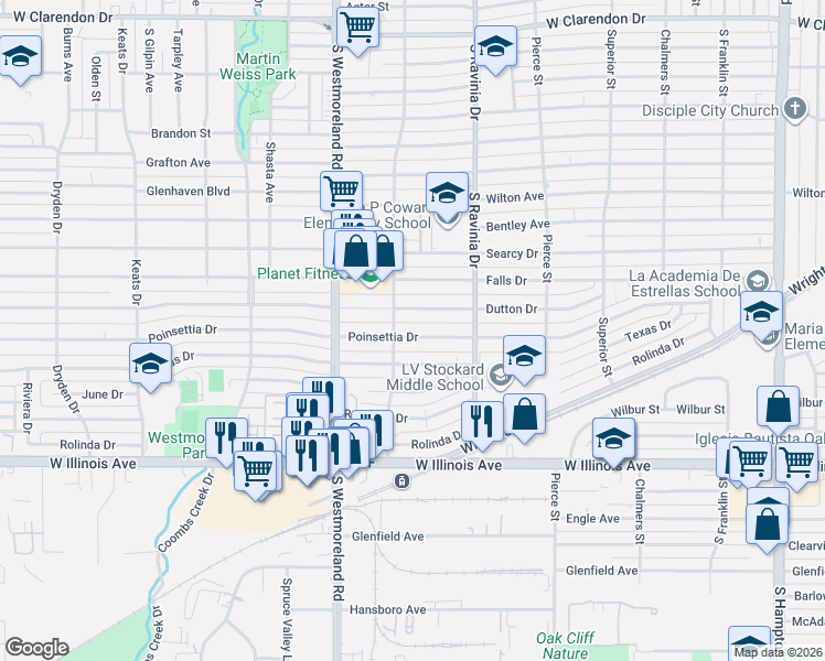 map of restaurants, bars, coffee shops, grocery stores, and more near 3037 Texas Drive in Dallas