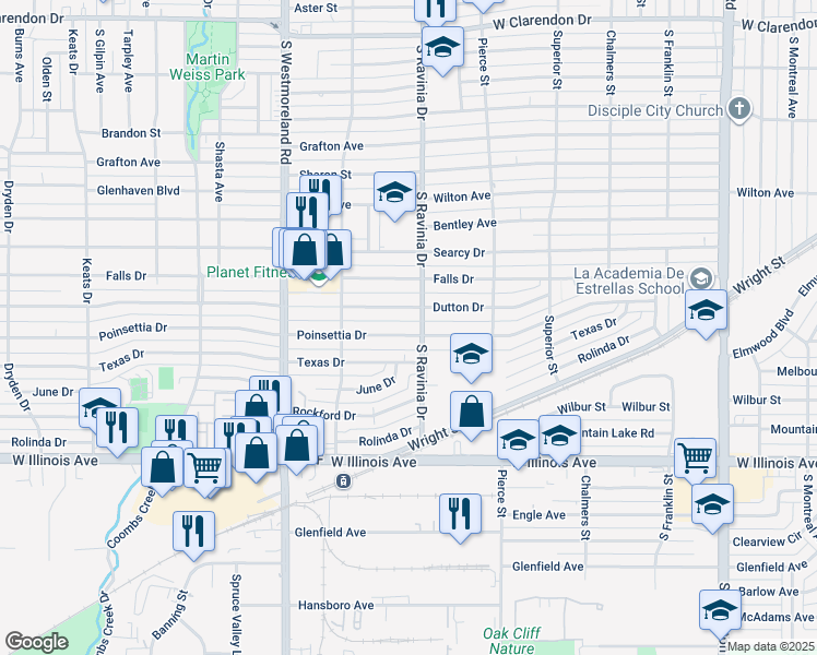 map of restaurants, bars, coffee shops, grocery stores, and more near 3003 Texas Drive in Dallas