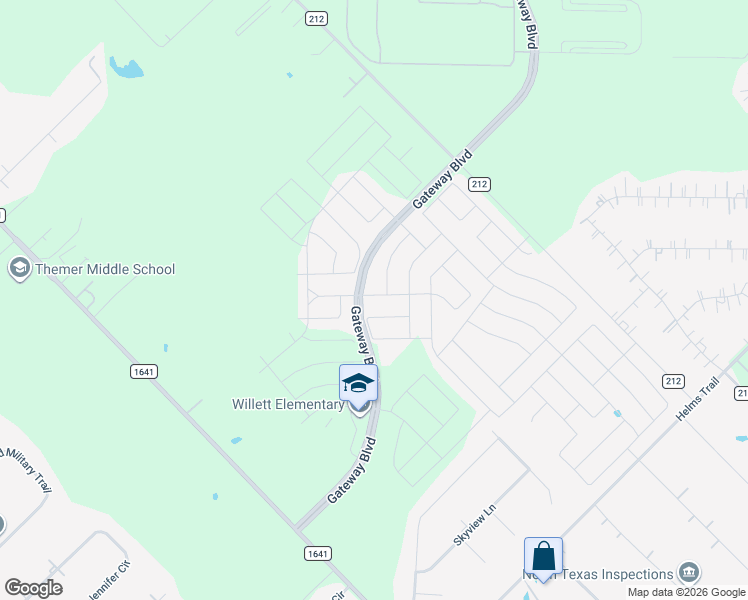 map of restaurants, bars, coffee shops, grocery stores, and more near 1600 Pike Drive in Forney