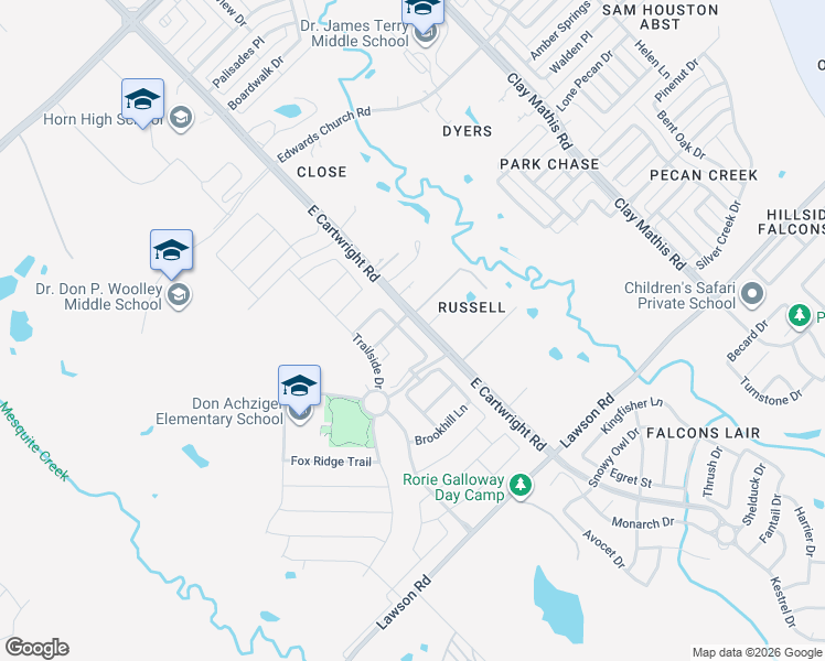 map of restaurants, bars, coffee shops, grocery stores, and more near 4113 Misty Ridge Street in Mesquite