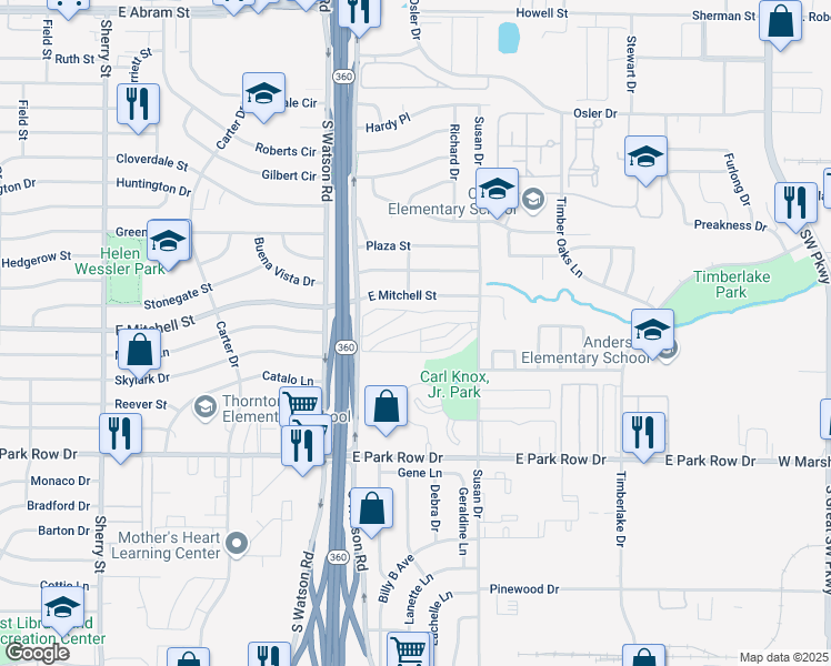 map of restaurants, bars, coffee shops, grocery stores, and more near 2806 Indian Creek Drive in Arlington