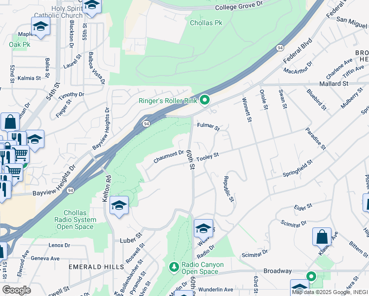 map of restaurants, bars, coffee shops, grocery stores, and more near 1968 Chaumont Place in San Diego