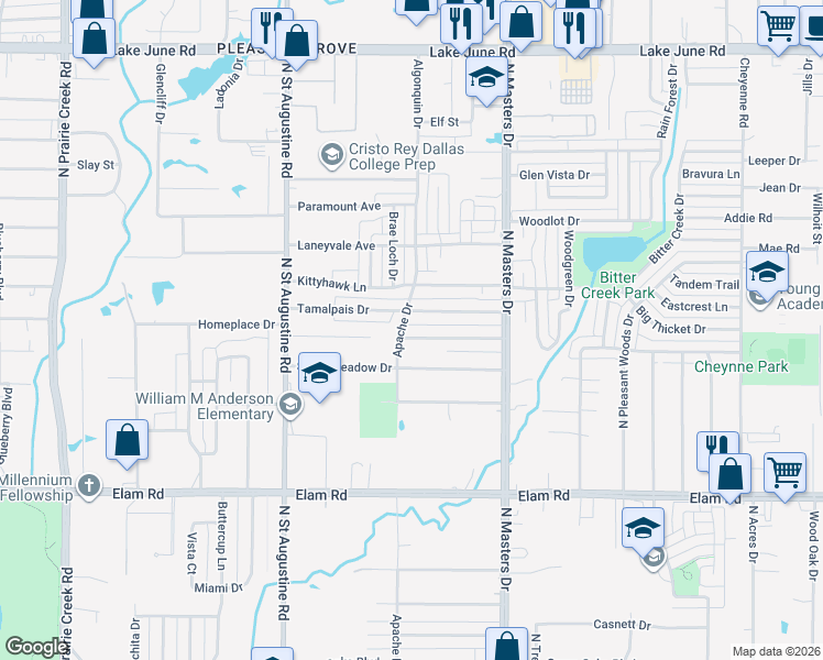 map of restaurants, bars, coffee shops, grocery stores, and more near 815 Apache Drive in Dallas