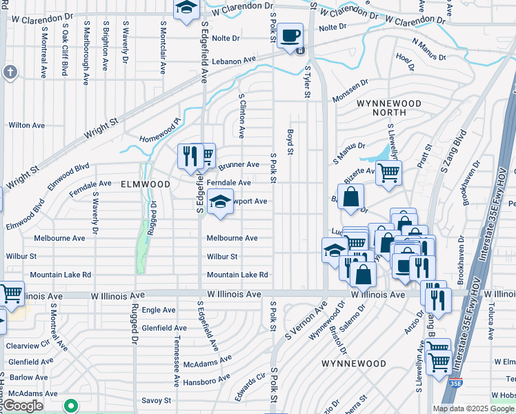 map of restaurants, bars, coffee shops, grocery stores, and more near 1135 Newport Avenue in Dallas