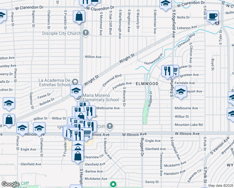 map of restaurants, bars, coffee shops, grocery stores, and more near 1926 Ferndale Avenue in Dallas