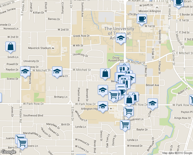 map of restaurants, bars, coffee shops, grocery stores, and more near in Arlington