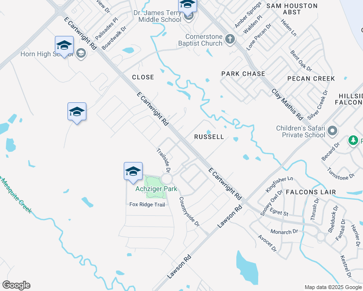 map of restaurants, bars, coffee shops, grocery stores, and more near 4113 Misty Ridge Street in Mesquite
