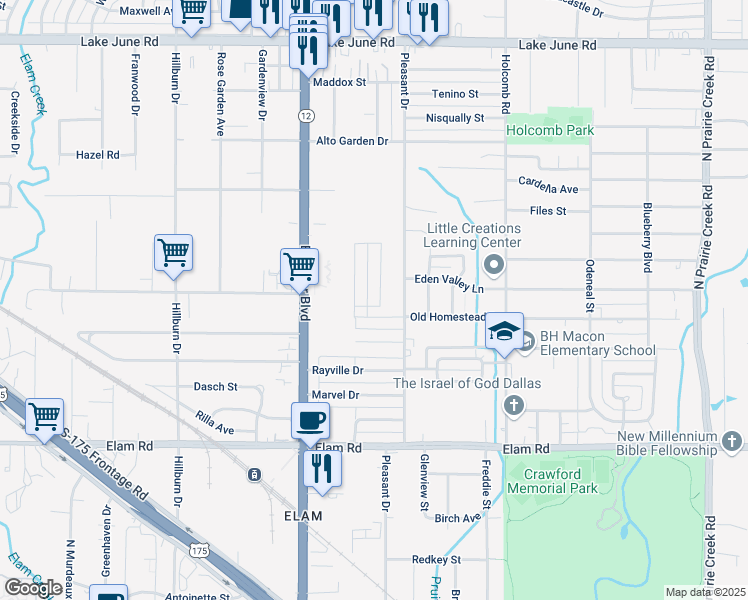 map of restaurants, bars, coffee shops, grocery stores, and more near 830 Wideman Drive in Dallas