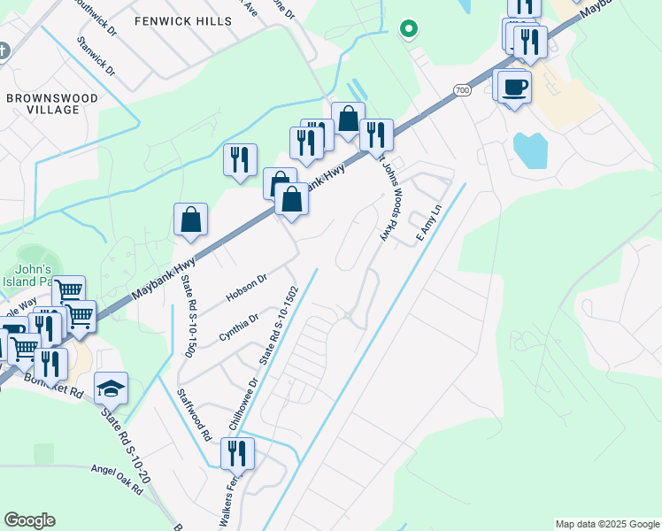 map of restaurants, bars, coffee shops, grocery stores, and more near 5080 Coral Reef Drive in Johns Island