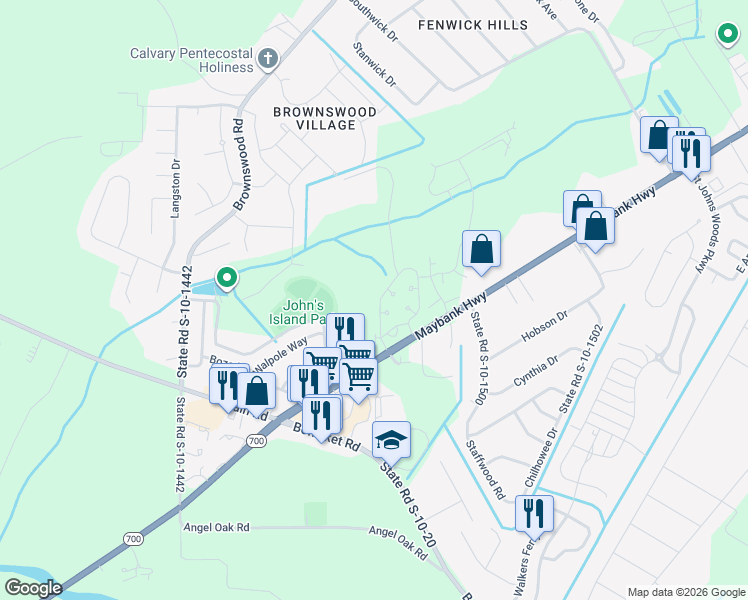 map of restaurants, bars, coffee shops, grocery stores, and more near 1708 Boyd N Hayes Road in Johns Island