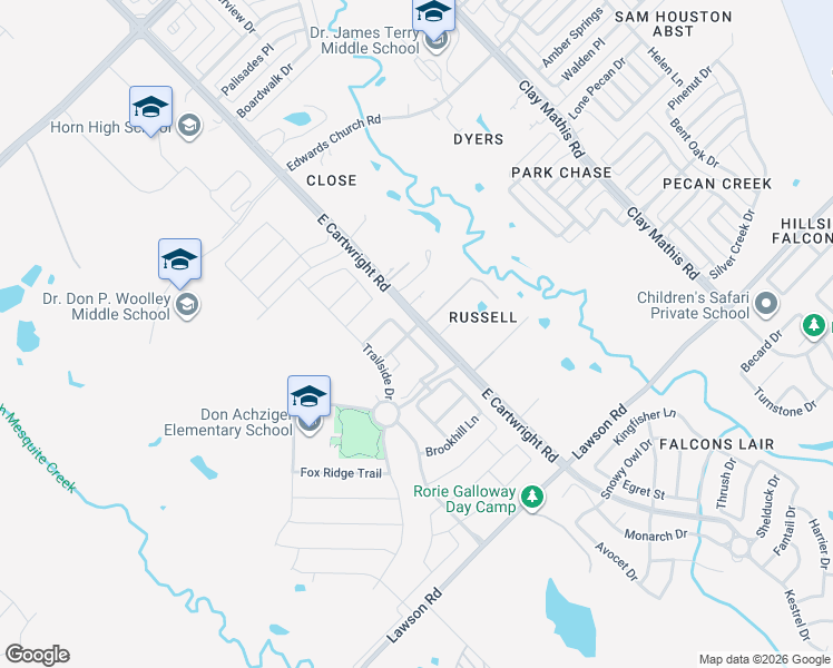 map of restaurants, bars, coffee shops, grocery stores, and more near 4113 Misty Ridge Street in Mesquite