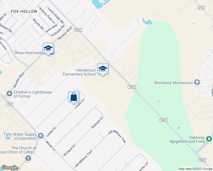 map of restaurants, bars, coffee shops, grocery stores, and more near 12755 Farm to Market 1641 in Forney