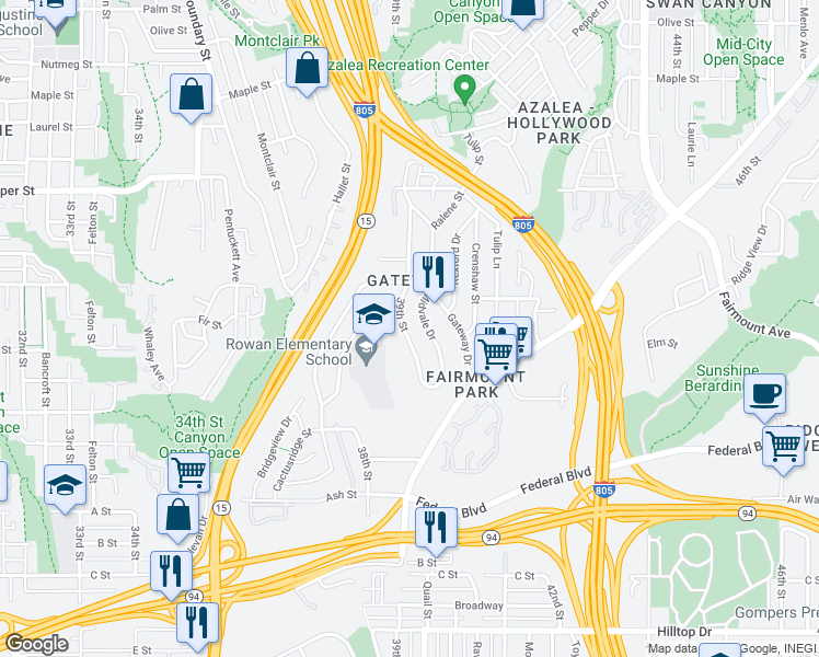 map of restaurants, bars, coffee shops, grocery stores, and more near 1839 39th Street in San Diego